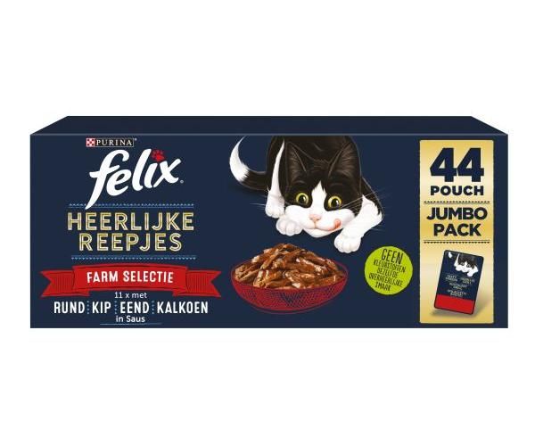 Felix heerlijke reepjes farm selectie rund / kip / eend / kalkoen kattenvoer